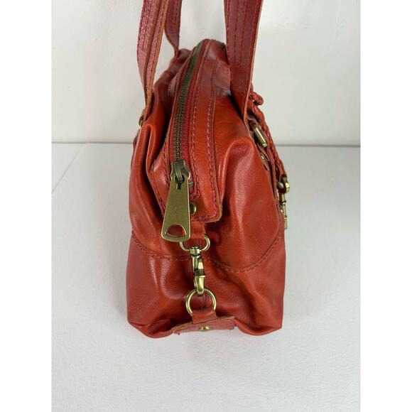 FOSSIL Fifty Four Leather Handbag Burnt Orange Clay Heavy Hardware Hobo Vintage - Picture 3 of 16